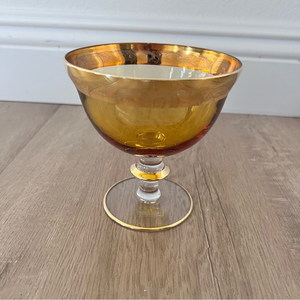 RARE‎ Vintage Interglass Italy Luxury Gold Glass Compote Serving Bowl, 24K Gold